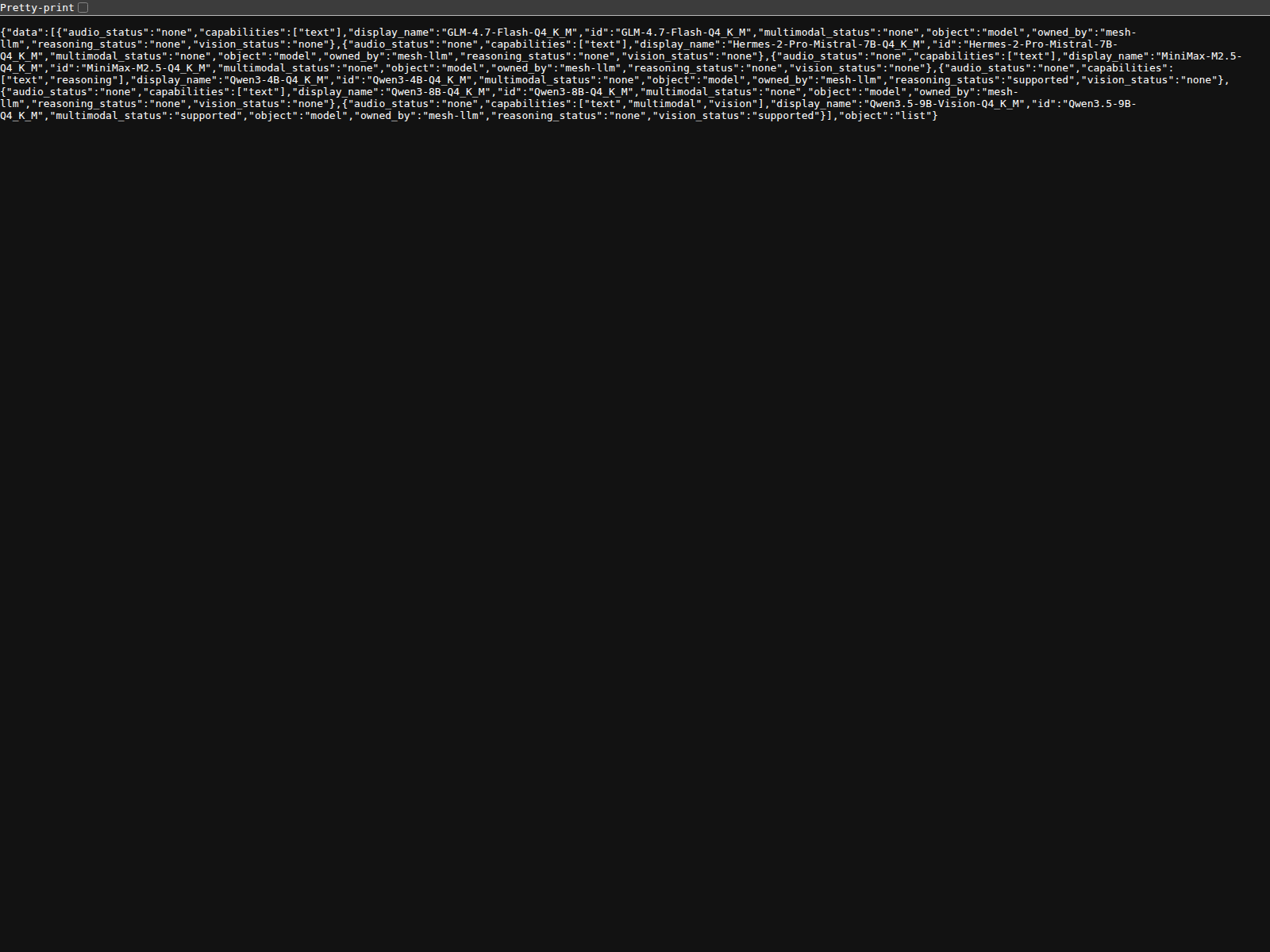 Mesh-LLM live models API response
