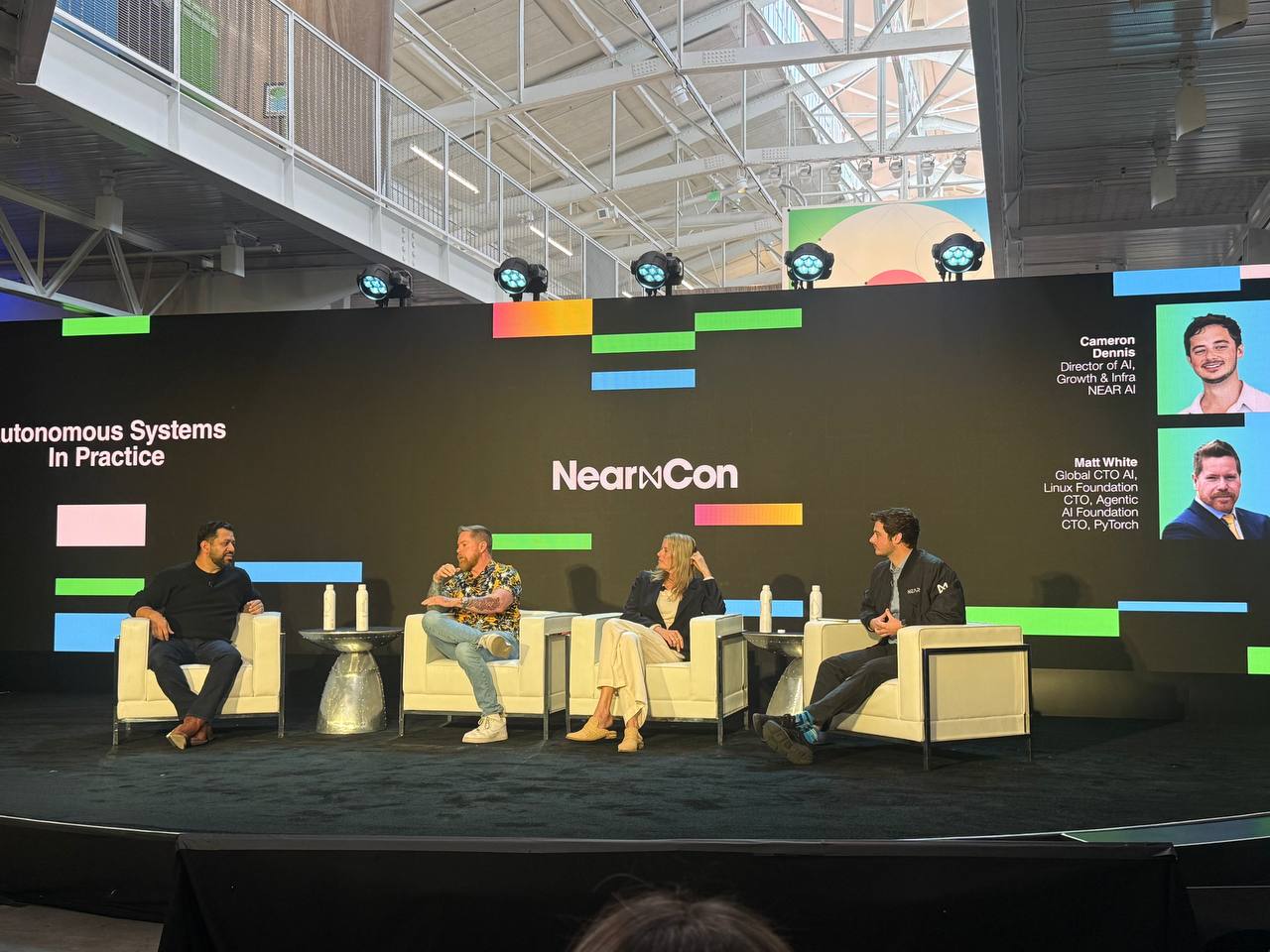 Conference stage display for a talk on complex agentic workflows